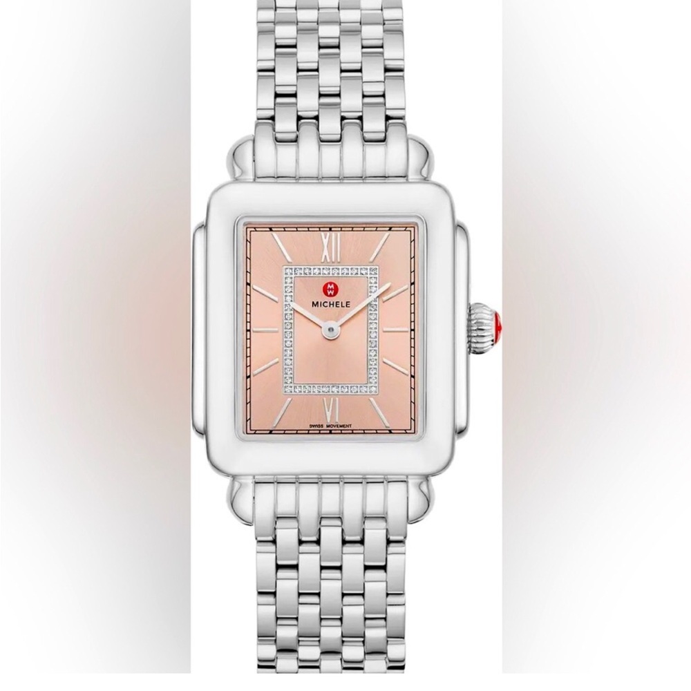 Michele Silver Watch with Pink Dial